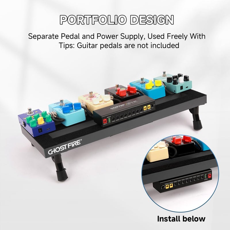 GHOSTFIRE Ghost Fire Small Powered Guitar Pedal Board Aluminum Alloy 1.5lbs Super light Foldable Effect Pedalboard19.7''x7'' with Carry Bag SPL-02, 4Pcs 6 Inch Guitar Pedal Cable with Power Supply GS10-SE - Image 2
